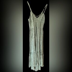 SAGE GREEN FLOWERED ANGIE SUNDRESS. SIZE LARGE.